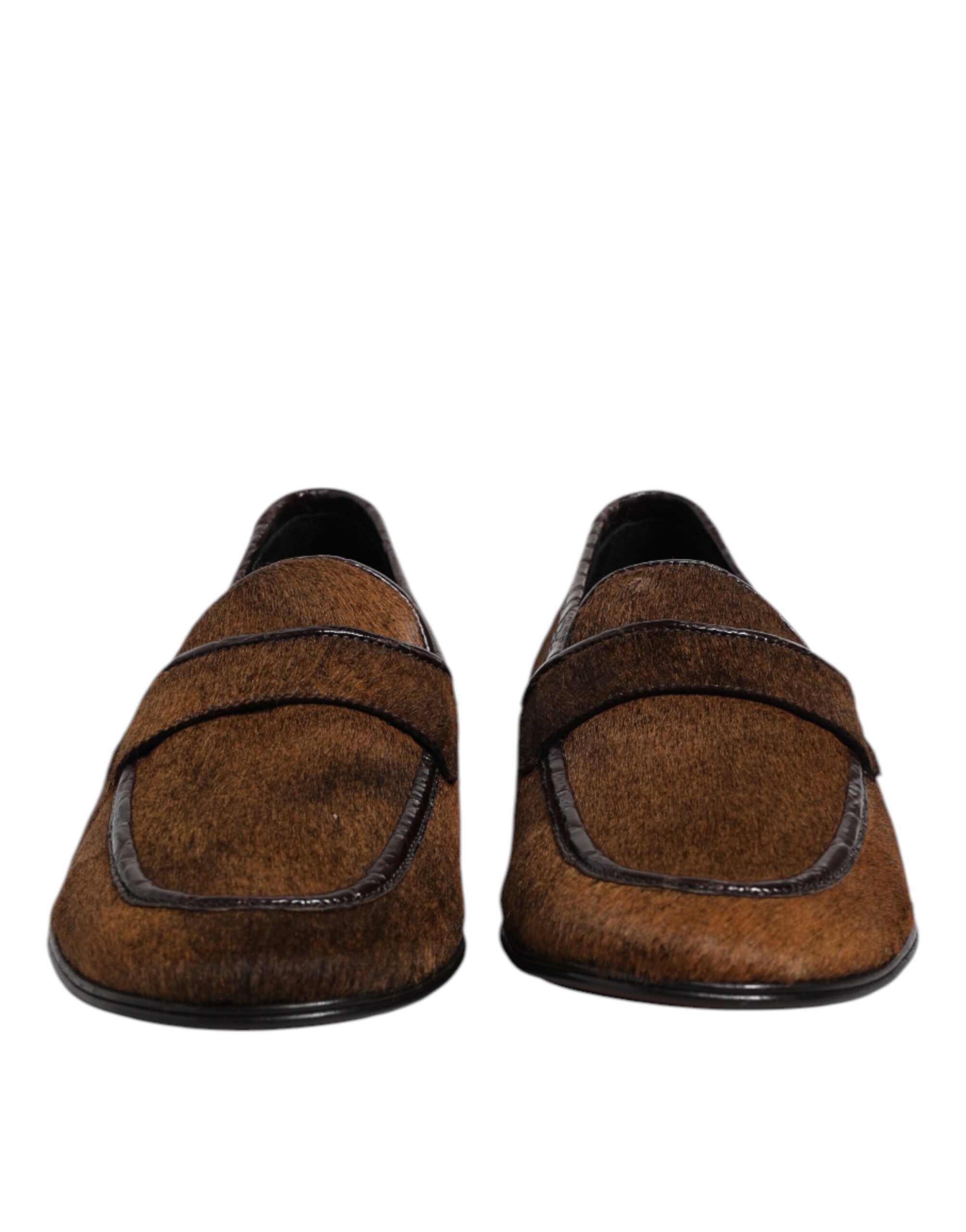 Коричневые кожаные мокасины Slip On мужские туфли Dolce & Gabbana, коричневый — фото 2