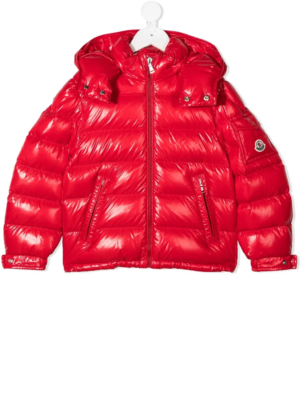 Глянцевый пуховик Moncler Enfant, красный