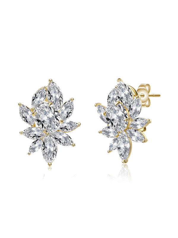 

Серьги-гвоздики в форме цветка из стерлингового серебра с прозрачными кубическими цирконами Genevive, золотой