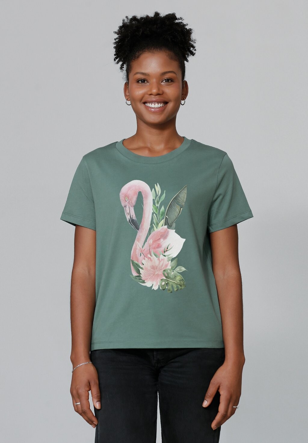 

Футболка с принтом FLAMINGO MIT BLUMEN watapparel, темно-зеленый