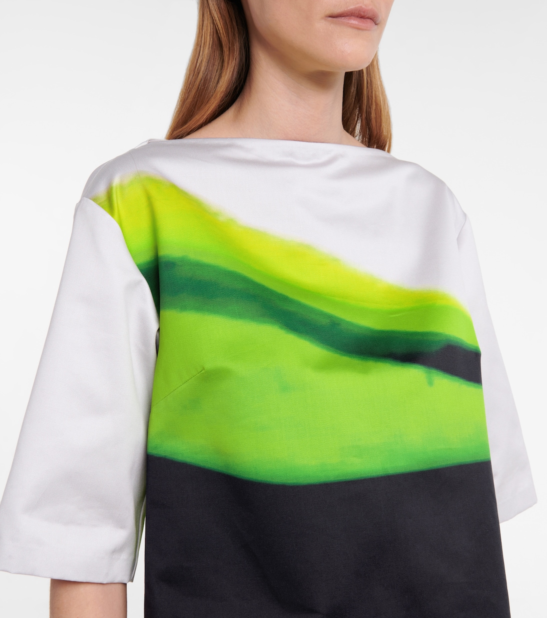 Полосатый топ из хлопкового атласа Dries Van Noten, зеленый — фото 4