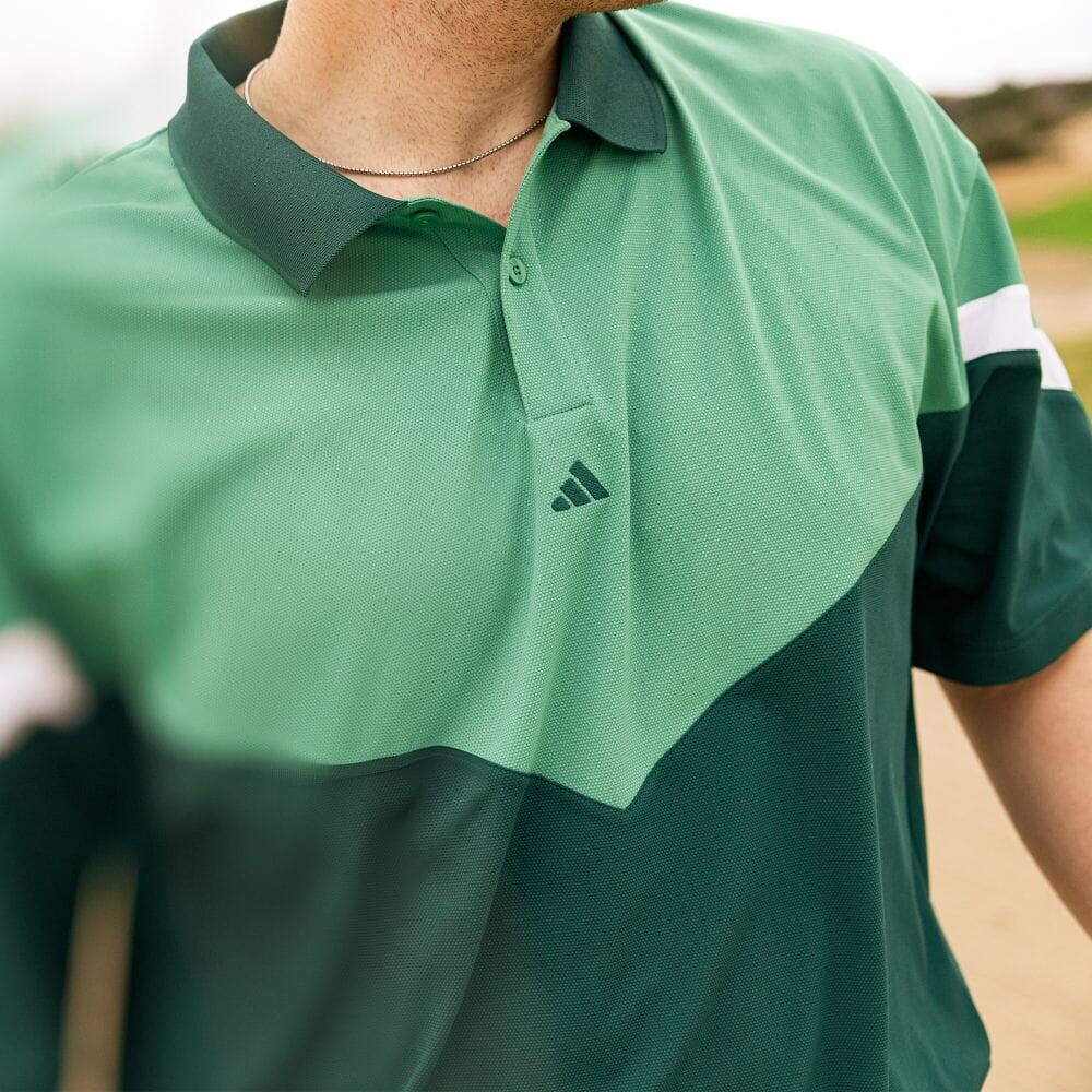 

Поло Adidas Twisted knit oversized color block short sleeve polo, цвет Pre-Loved Green/College Green