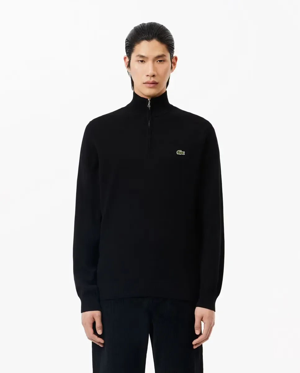 Мужской хлопковый джемпер с высоким воротником на молнии Lacoste, черный