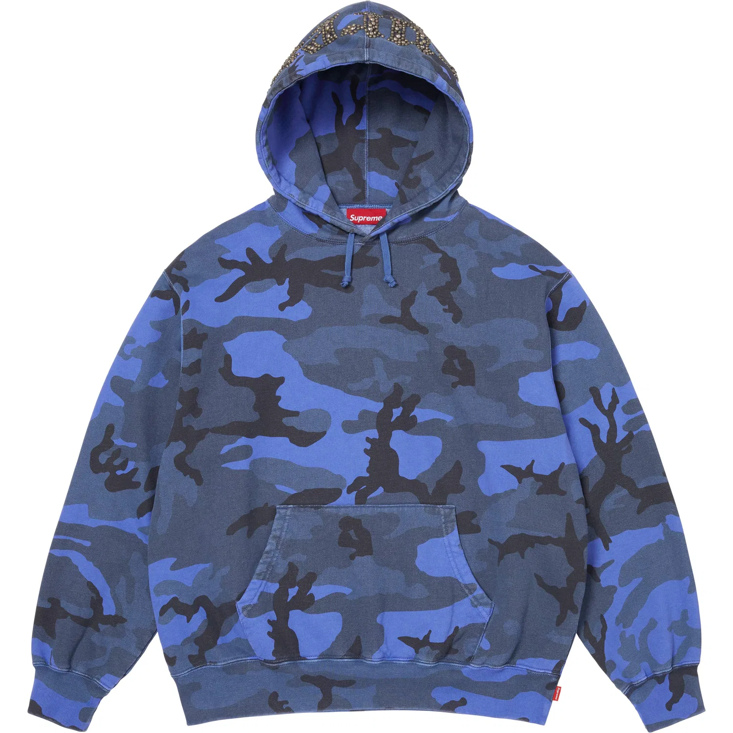 Толстовка с капюшоном SS26 WEEK7 Overdyed Studded, унисекс Supreme, Camo Blue