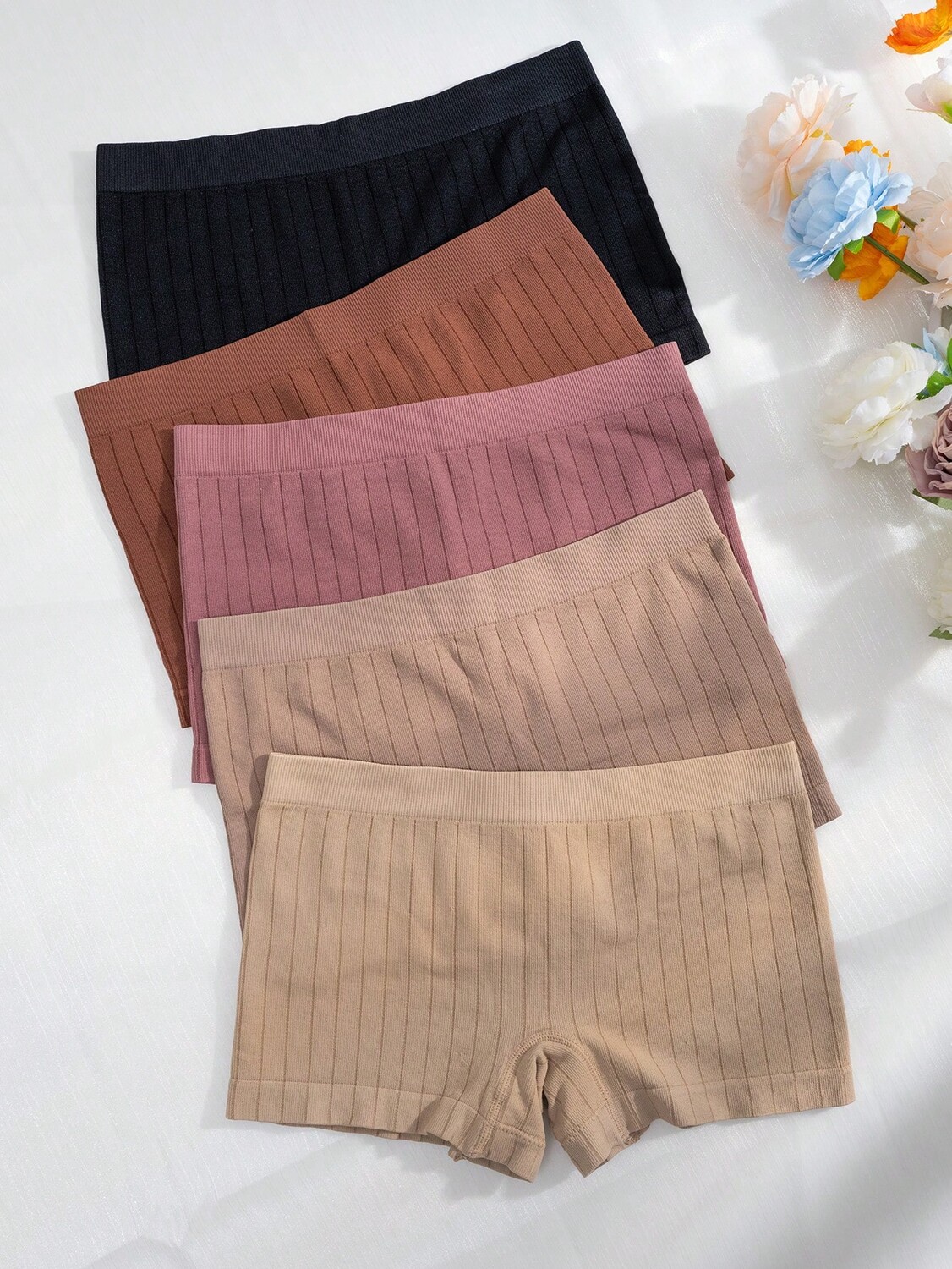 

Нижнее белье-шорты, однотонное, ткань в рубчик, 5 шт, мультиколор