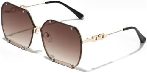 

Солнцезащитные очки 2027 года в крупной оправе для женщин и мужчин в стиле панк с цепочкой и заклепками, солнцезащитные очки с защитой от УФ-излучения UV400 MTZJH, Gradient Tea