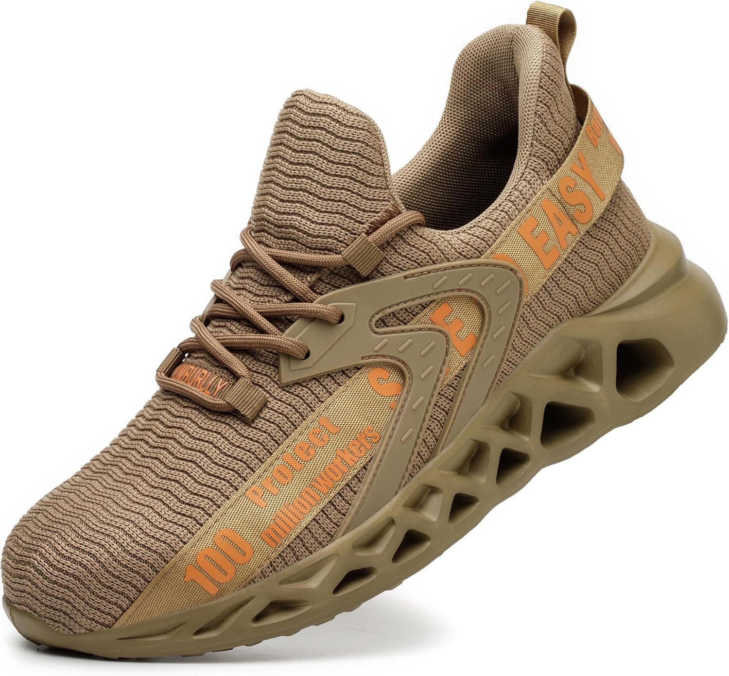 

Кроссовки с стальными носками Micoklinlin для мужчин, легкие и дышащие ботинки, защита от ударов и проколов, модные нескользящие туристические кроссовки, хаки