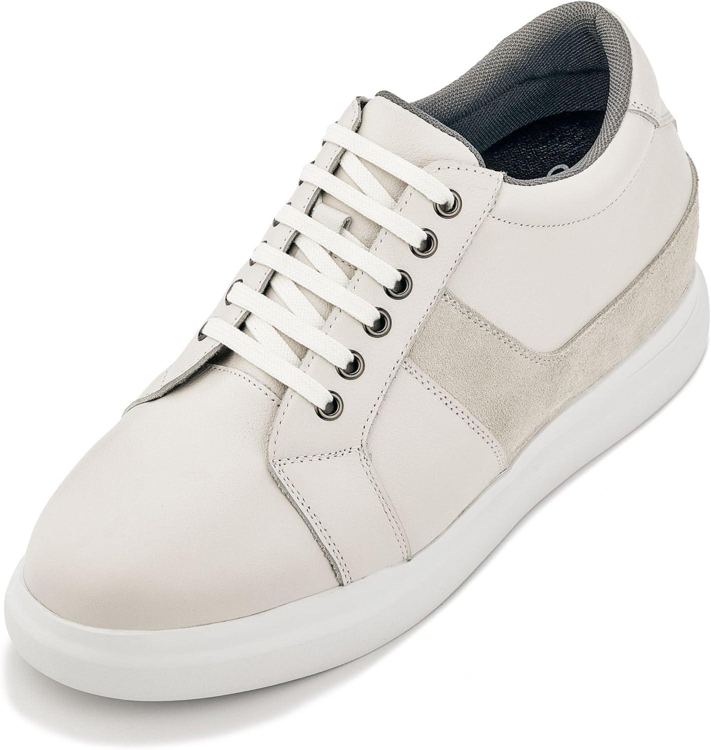 

Мужские невидимые увеличивающие рост туфли-ботинки CALTO - светло-белые, легкие кожаные, на шнуровке, модные кроссовки - прибавляют 8 см в росте - K1531 - размер 9 D(M) US