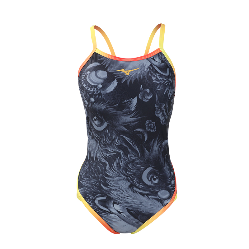 

Mizuno Слитный женский купальник Awakening Lion Series с тонкой текстурой, черный
