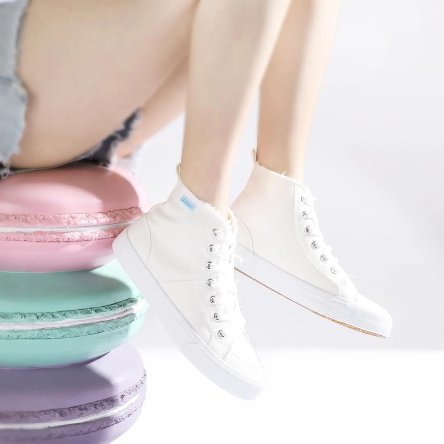 

Женские/мужские высокие кеды Obtaom на средней голени, модные повседневные кроссовки с шнуровкой, из потертого холща, белый