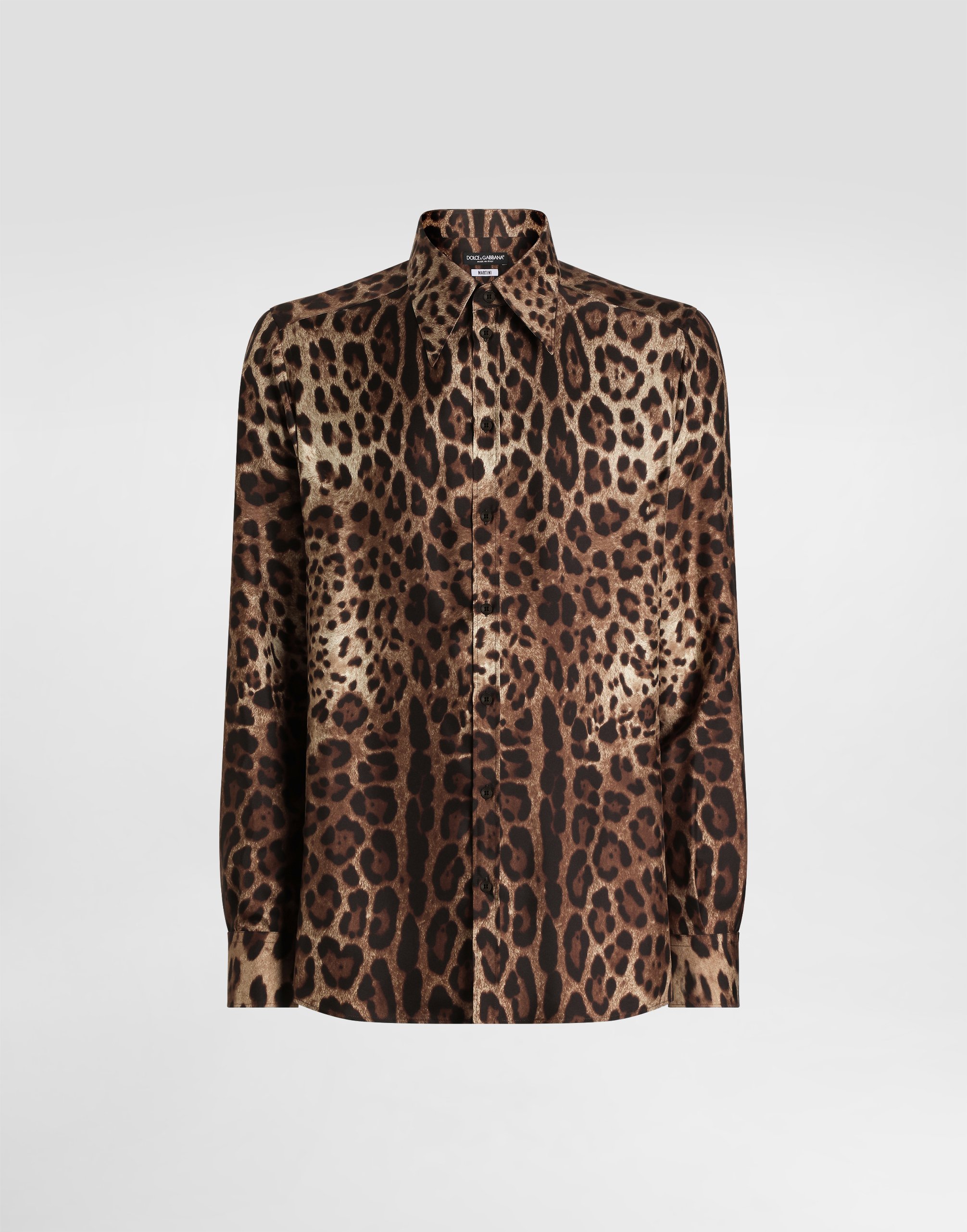 

Рубашка из золотого саржевого хлопка с леопардовым принтом DOLCE & GABBANA, мультиколор
