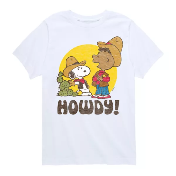 

Футболка для мальчиков 8-20 лет с принтом "Peanuts" Франклин и Снупи в ковбойском стиле Licensed Character, белый