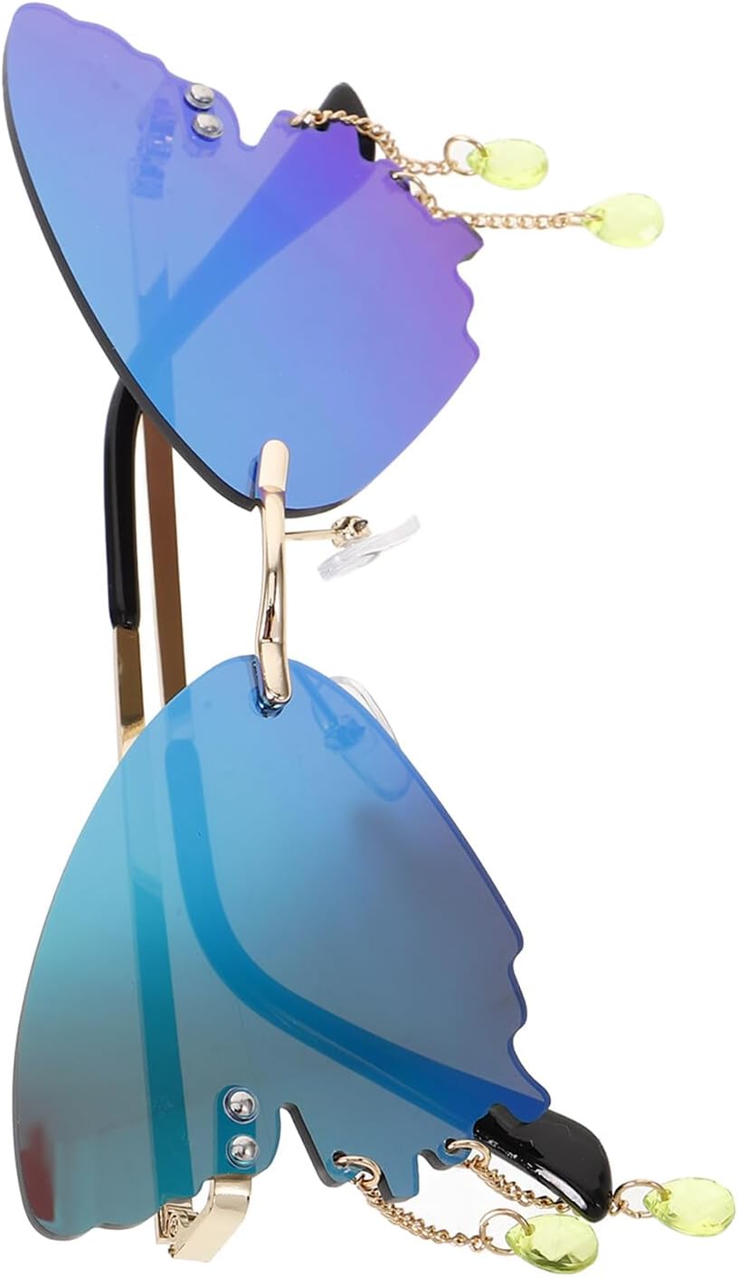 

Женские солнцезащитные очки TEHAUX Butterfly без оправы, очки для активного отдыха, золотая оправа, изумрудные линзы, модные очки для вечеринок, стильные аксессуары с бабочками, Multi