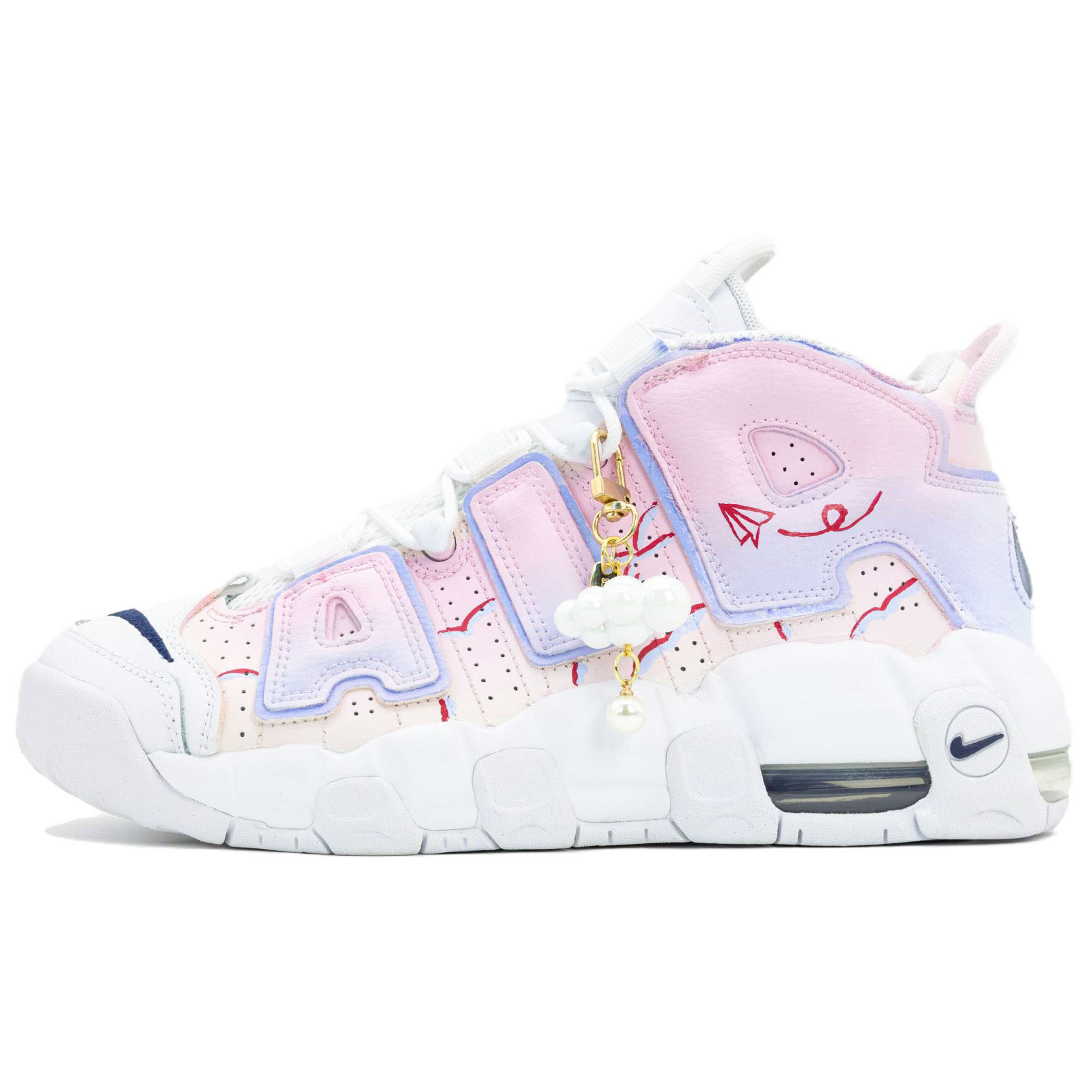 

Баскетбольные кроссовки Air More Uptempo с противоскользящей амортизацией и износостойкостью, средней высоты для детей и подростков Nike, белый