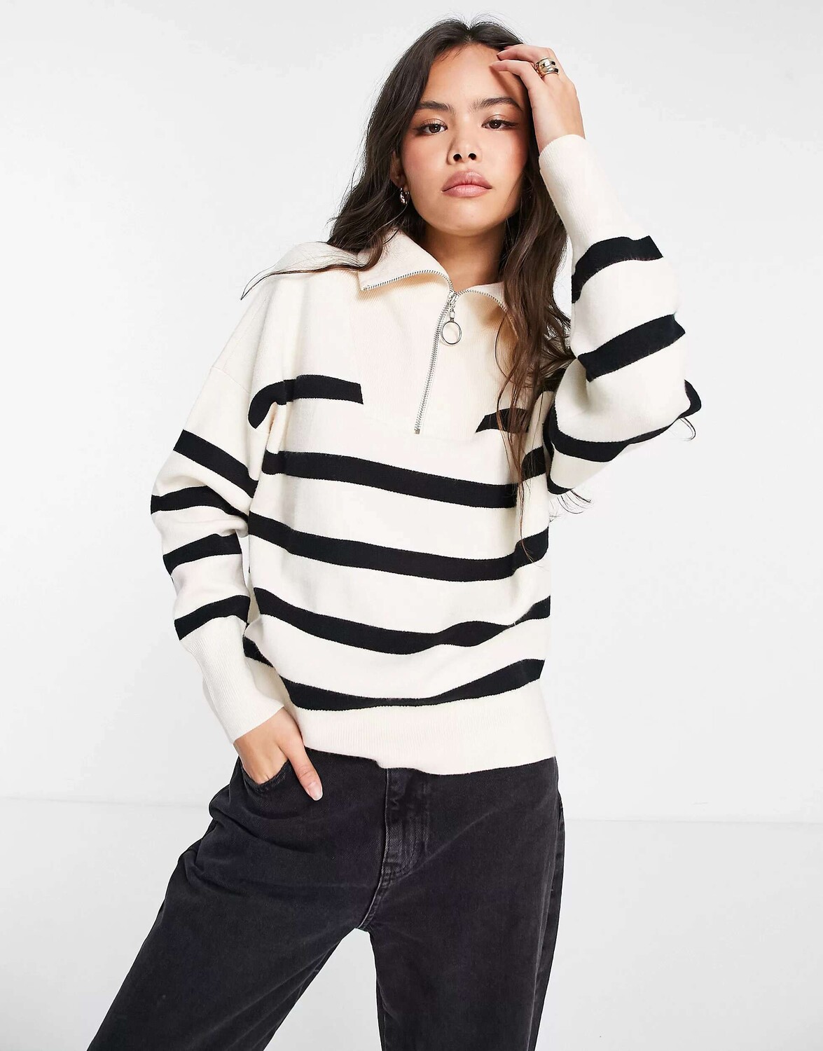 

Однотонный джемпер на молнии в полоску Vero Moda