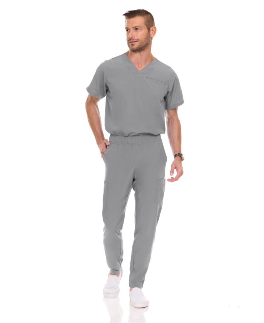 

Мужской медицинский комплект: эластичная медицинская рубашка с V-образным вырезом и брюки с 7 карманами, цвет винный, размер L Medichic, Grey