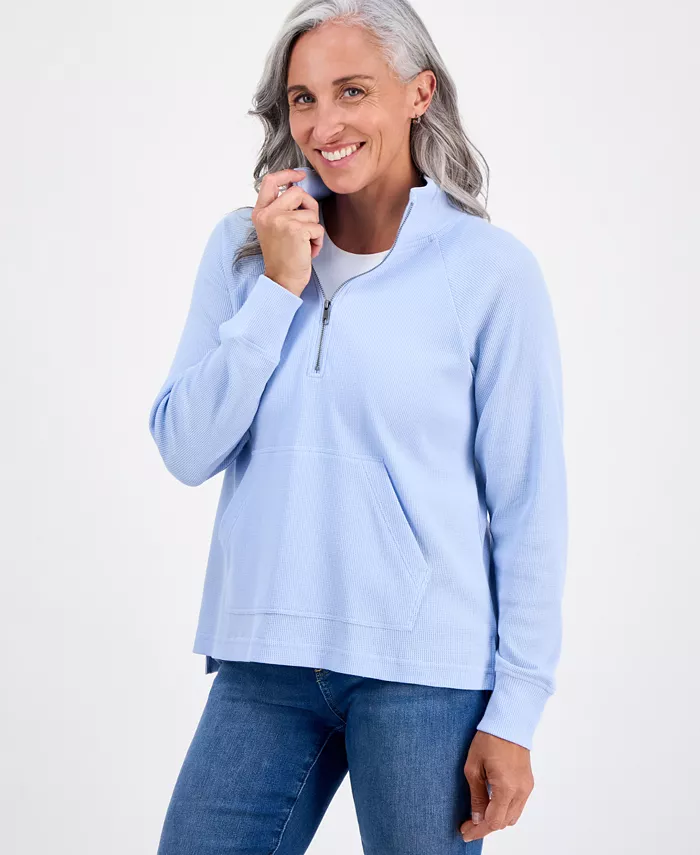 

Свитшот Petite Waffle Knit с застежкой-молнией на половину длины Style & Co, синий