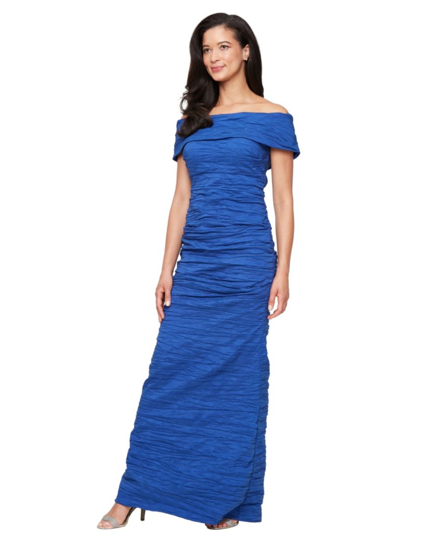 

Женское платье с жатой отделкой и открытыми плечами Alex Evenings, Royal Blue