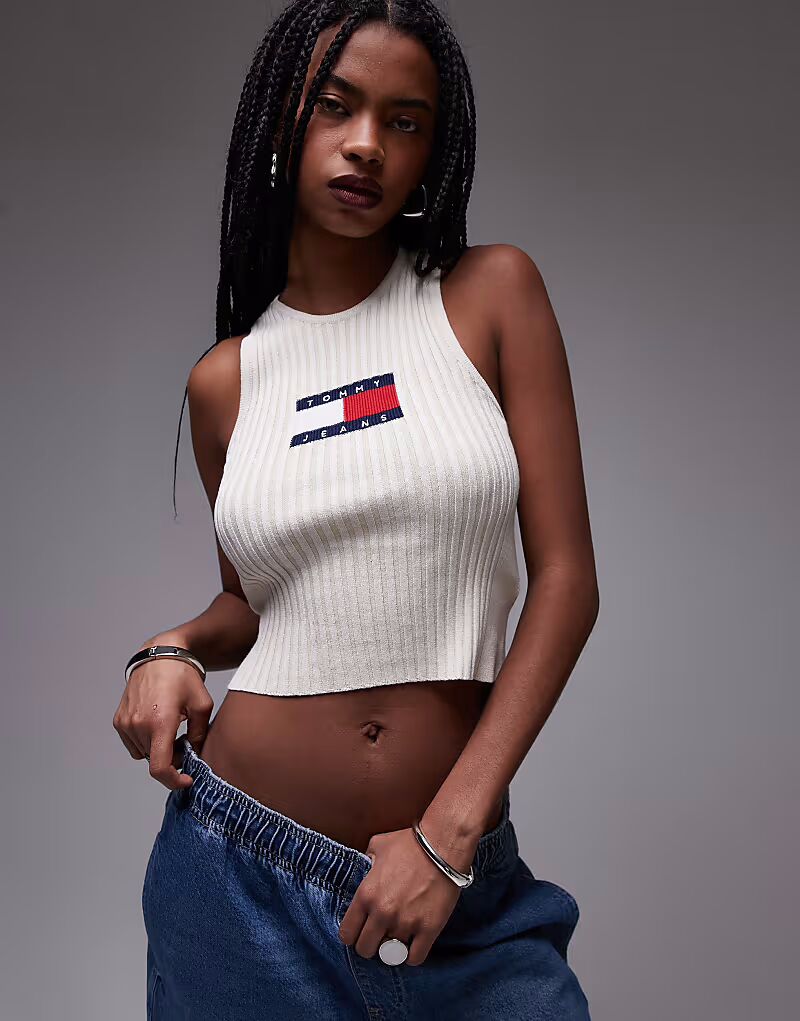 

Майка-борцовка Tommy Jeans в рубчик белого цвета