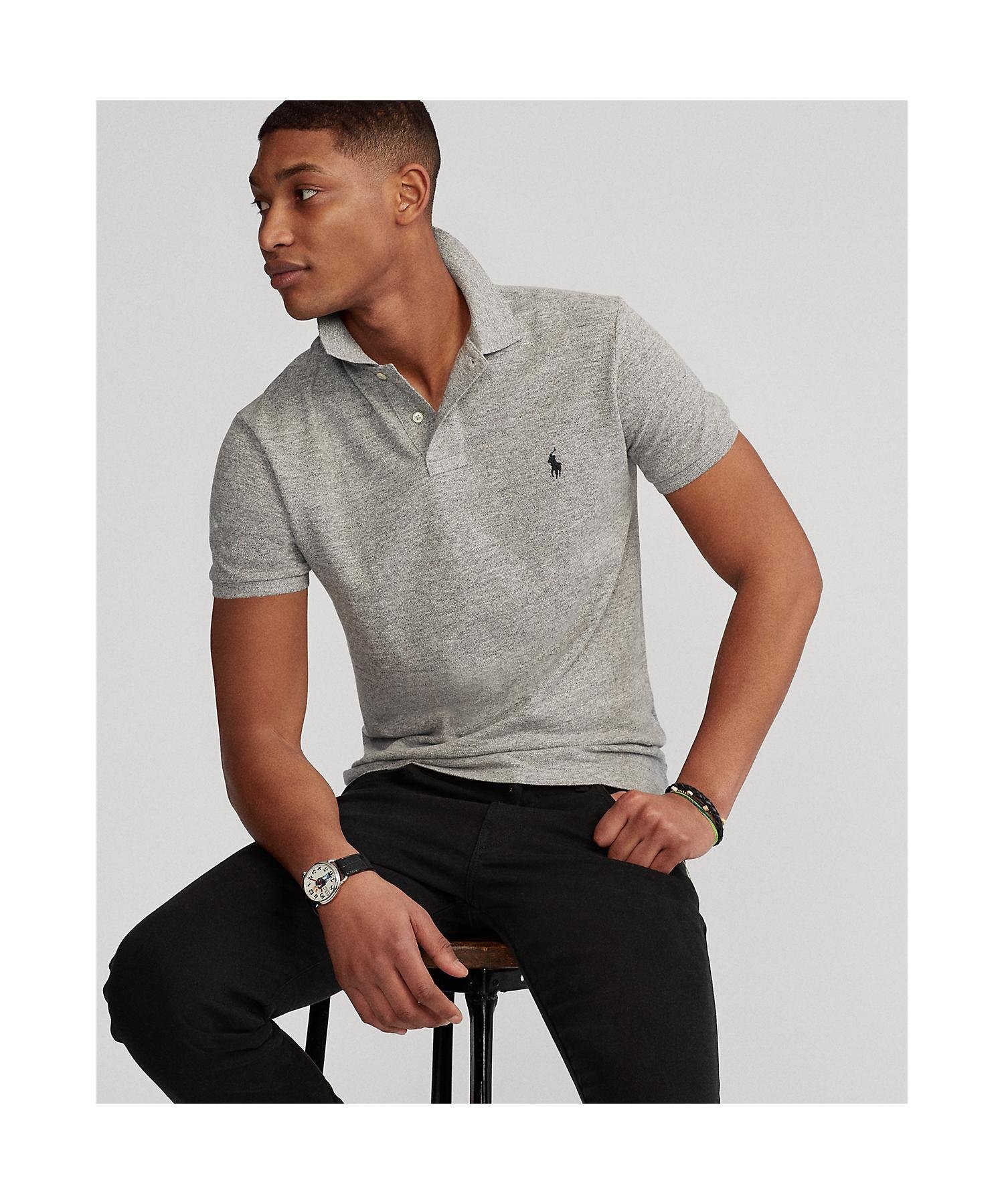 Поло-рубашка из сетчатой ткани приталенного кроя, сшитая. Polo Ralph Lauren, 020 Gray — фото 3