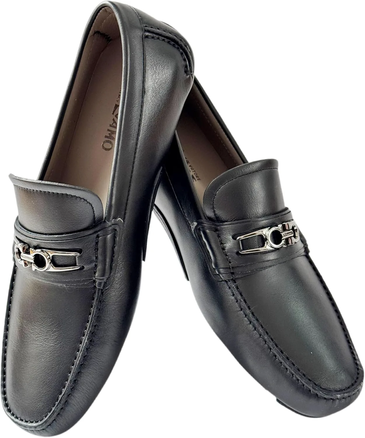 Мужские лоферы Ferragamo Lagos Gancini Bit, черная кожа, водители, классические без шнурков (Salvatore), черный — фото 2