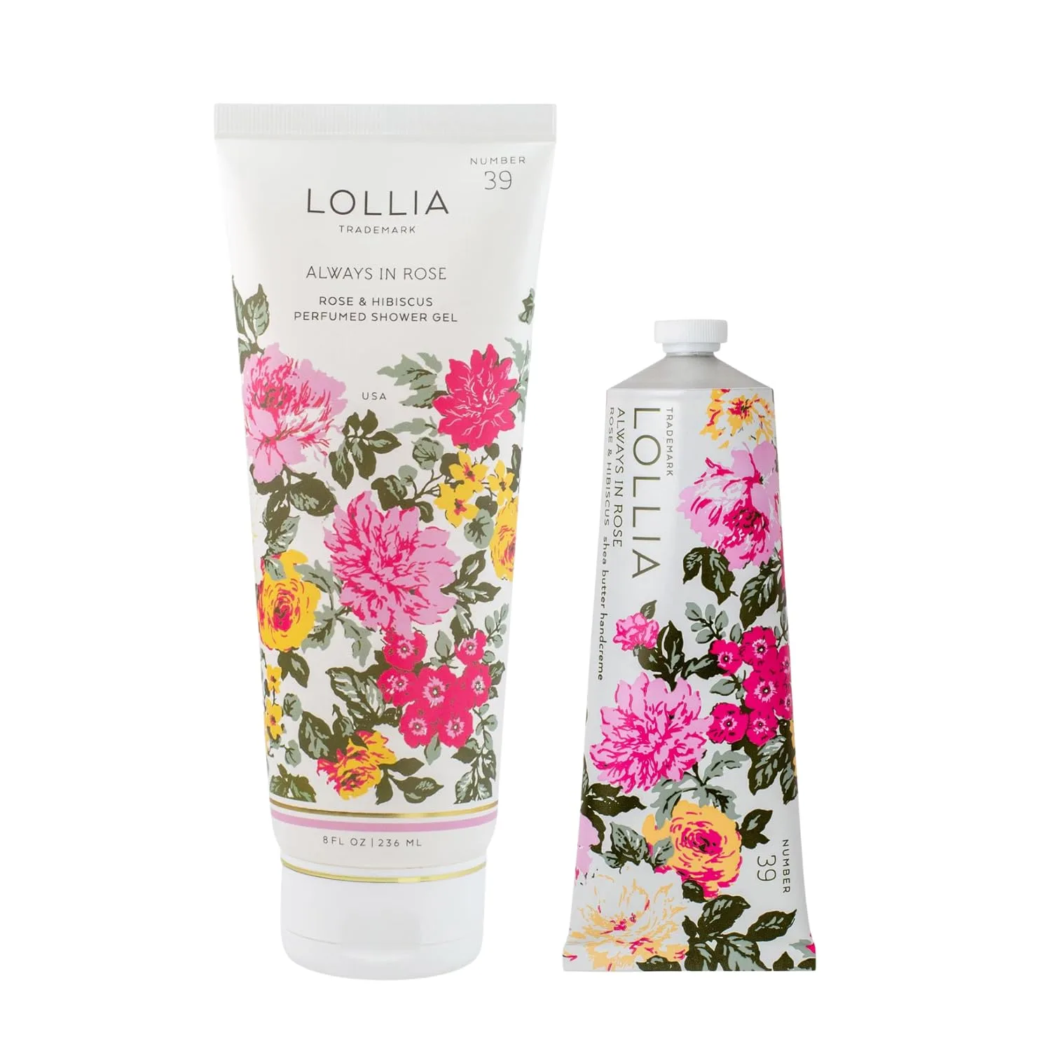 LOLLIA Always in Rose набор с кремом для рук 113 г и гелем для душа 236 мл, увлажняющий гель для душа и лосьон для рук с ароматом масла ши, gold