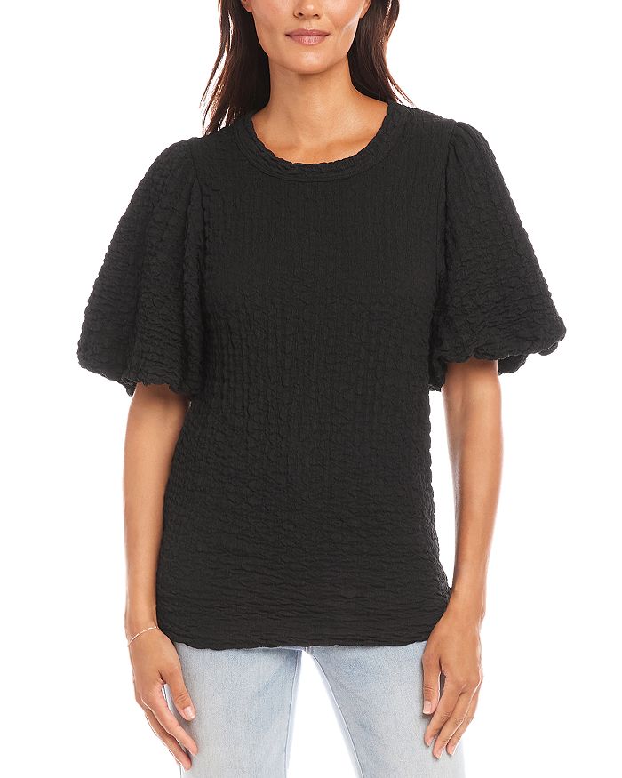 

Топ с фактурными рукавами-фонариками Karen Kane, черный