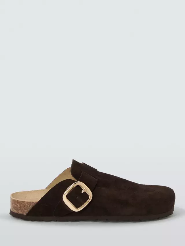 

Сандалии John Lewis Lindos Suede Closed Toe Footbed Mule, цвет chocolate