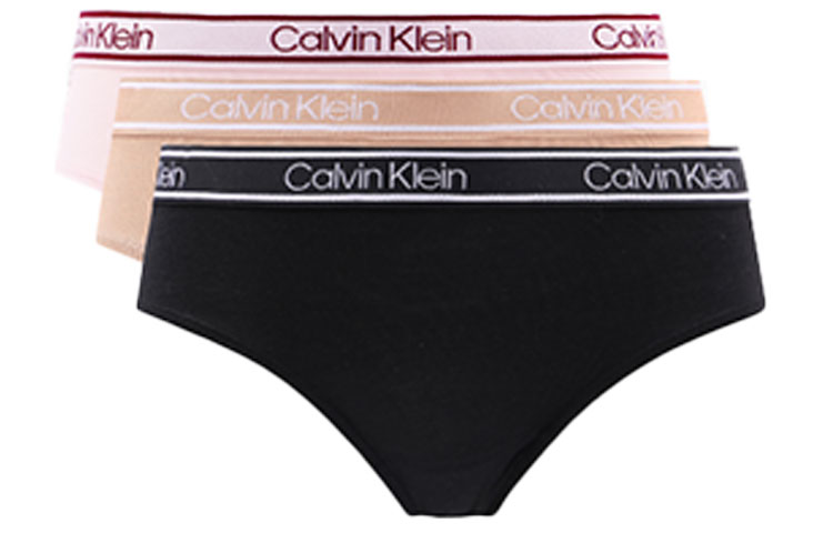 Женские Трусы Calvin Klein, 1 Набор 3 Штуки (Розовый+Телесный+Чёрный) — фото 2