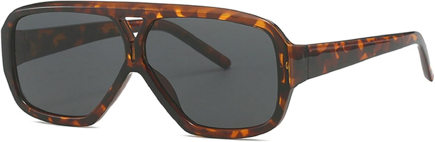 

Модные дизайнерские солнцезащитные очки-пилот в стиле 90-х для женщин и мужчин, квадратная оправа, толстая рамка, двойная перемычка, защита от УФ-излучения UV400 mincl, Gray Leopard