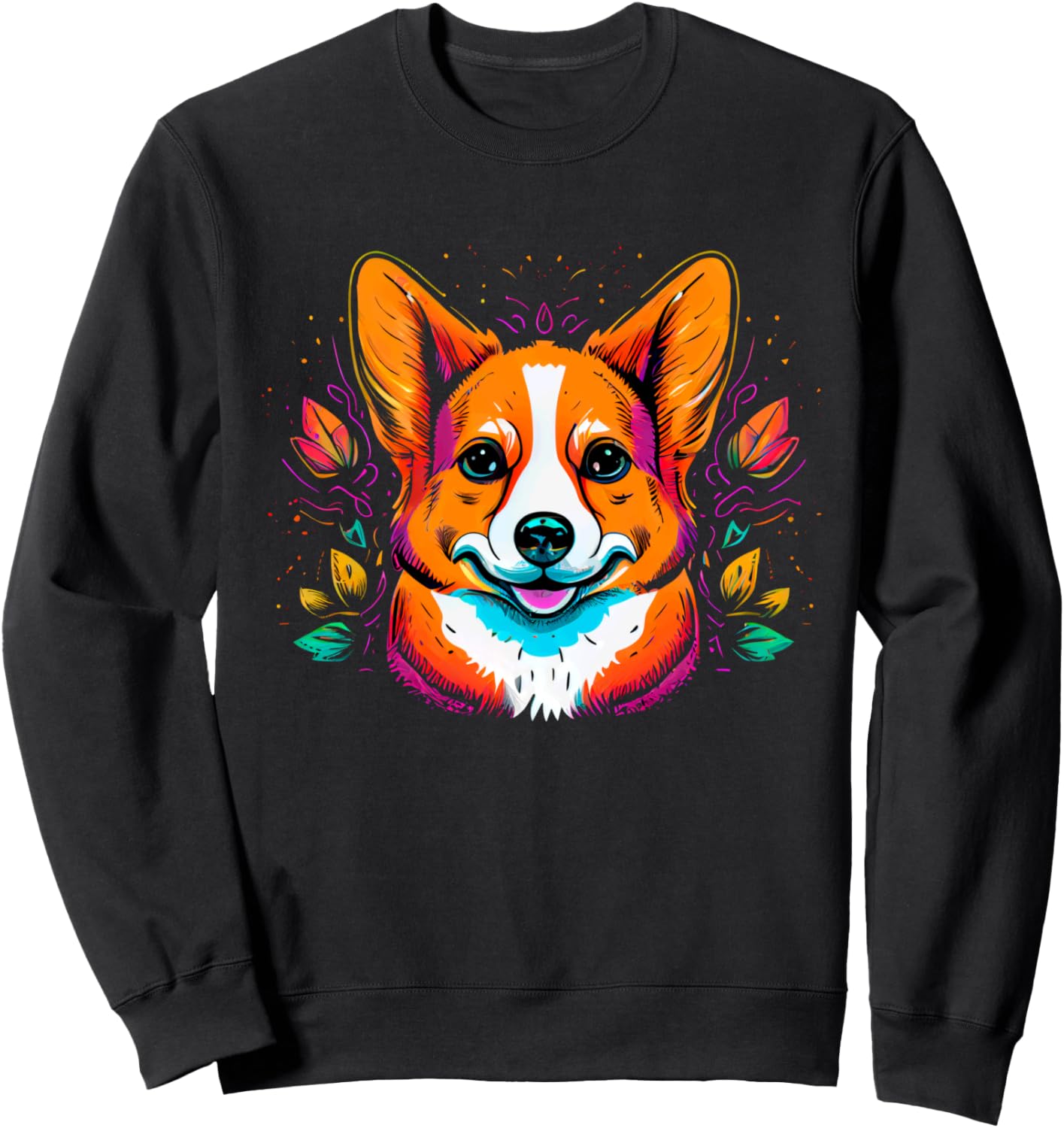 

Яркий валлийский корги и цветы. Толстовка Colorful Floral Welsh Corgi Dog Art, черный