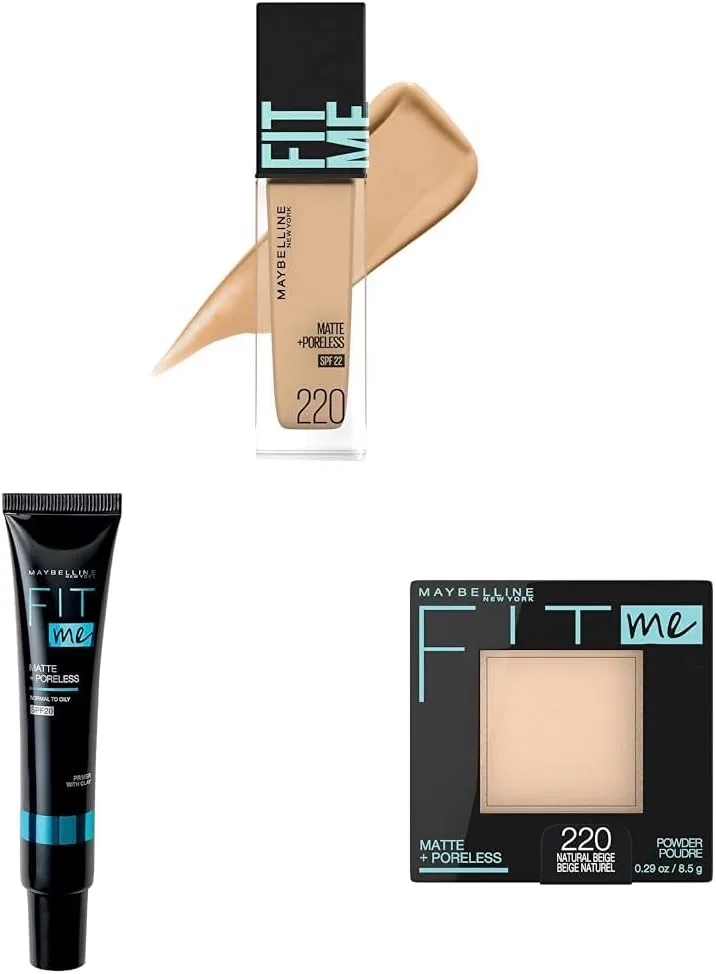 Тональный набор Maybelline Fit Me Foundation R 220 + Primer 01 + Powder 220 Natural Brightness