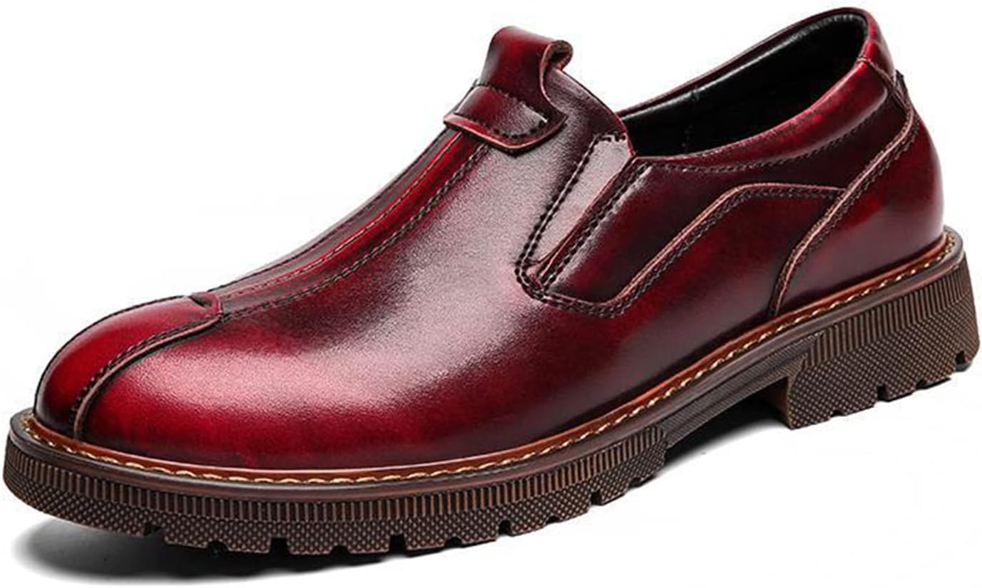 

Мужские ретро кожаные слипоны-оксфорды, лоферы, обработанные туфли с противоскользящей подошвой, мягкой подошвой, низкие челси Ugoselec, красный