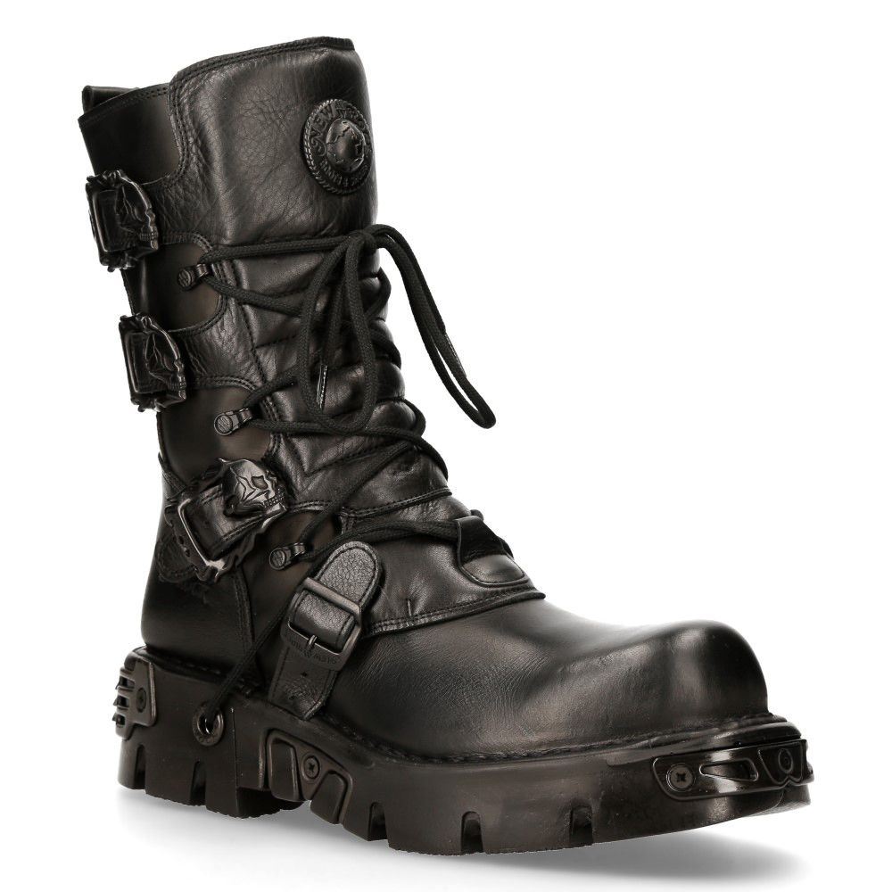 Новые ботинки New Rock Mid-Calf из черной кожи-391-S18