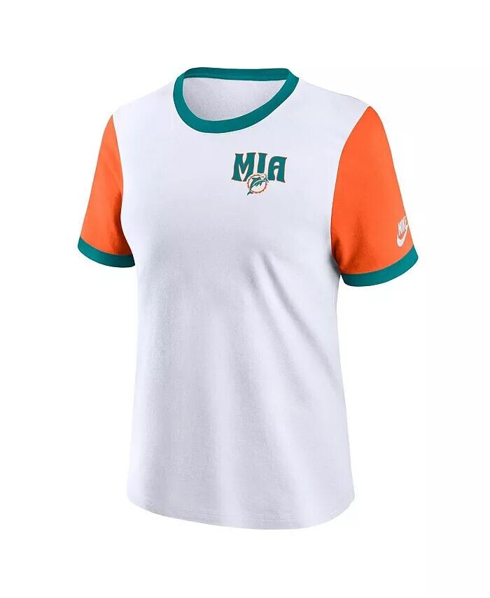 Женская белая/оранжевая футболка Miami Dolphins Rewind Ringer Nike — фото 2