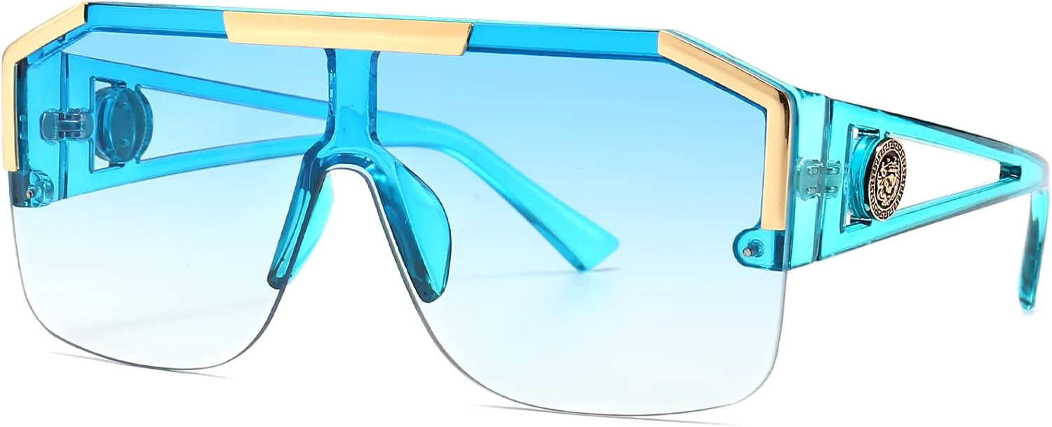 

Солнцезащитные очки AIEYEZO квадратной формы, увеличенного размера, с плоской верхней частью, для мужчин и женщин, с одной линзой, квадратной формы, Blue Gradient