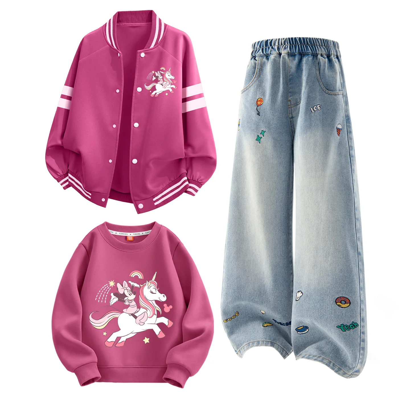 Детская повседневная спортивная футболка с круглым вырезом Disney, Di Feima K Rose Red+Solid Color Denim Blue+Di Feima Berry Red