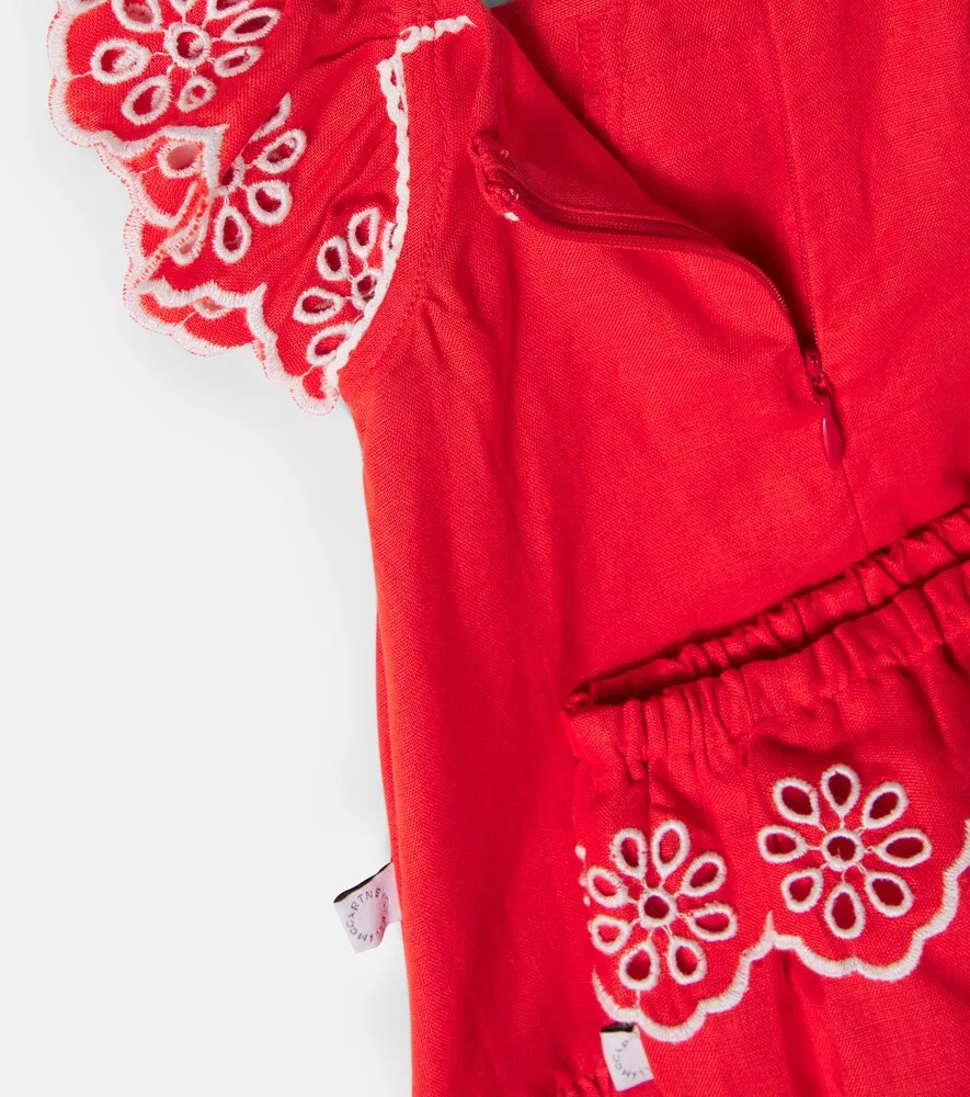 Детское вышитое платье из льна и хлопка Stella McCartney Kids, красный — фото 4