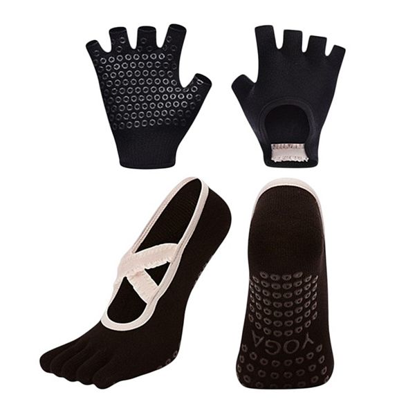 

Женские носки и перчатки для йоги с противоскользящим покрытием для пилатеса и barre Anna-Kaci, Black