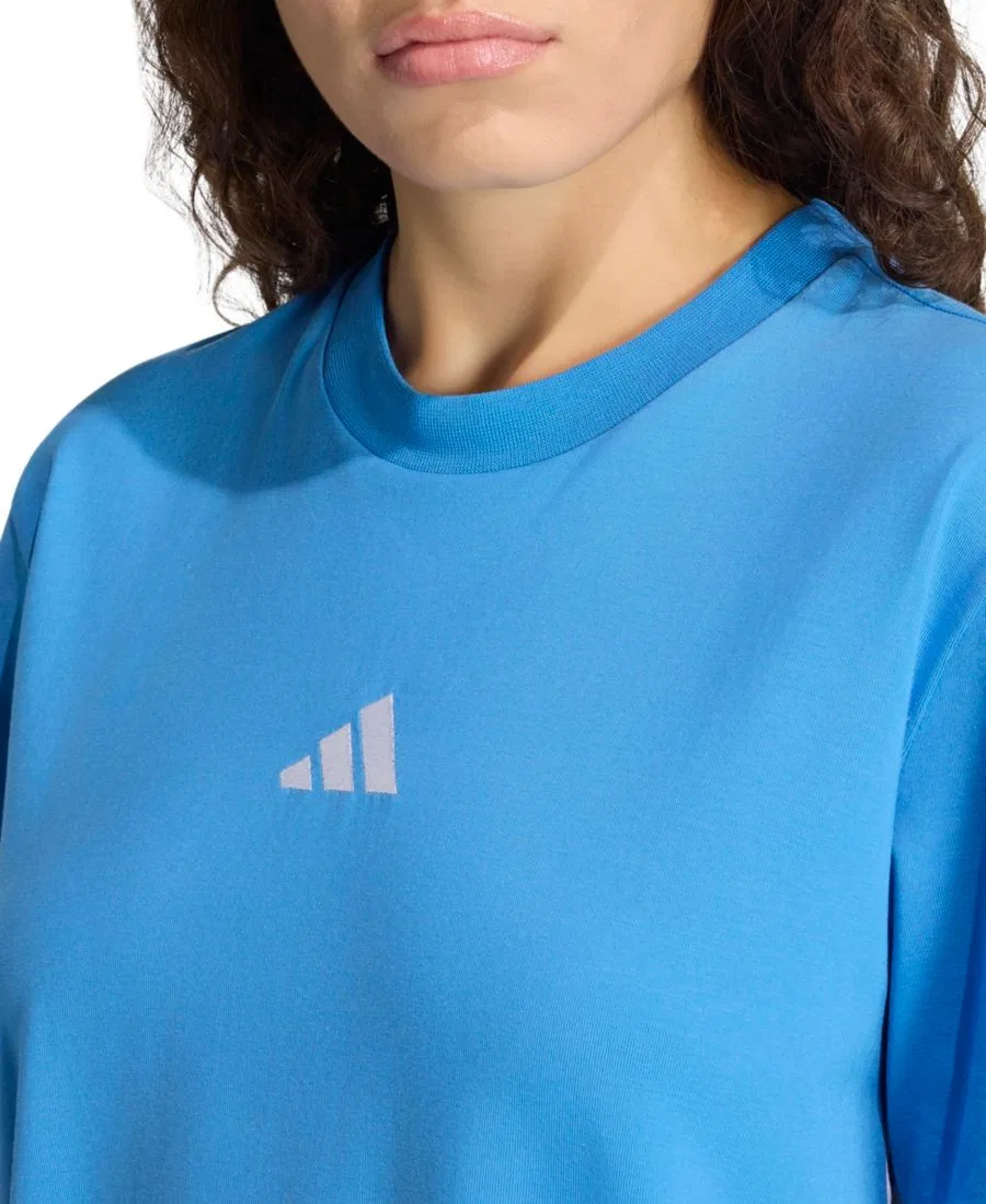 Женская футболка-платье с круглым вырезом и тремя полосками Adidas, синий — фото 3