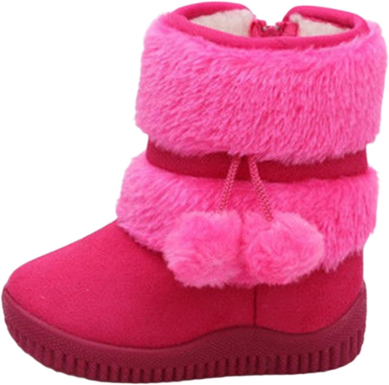 

Детские зимние сапоги для девочек с искусственным мехом, противоскользящие зимние ботинки для улицы, комфортные плюшевые ботильоны, теплые сапожки с пушистым помпоном Generic, A05 Hot Pink