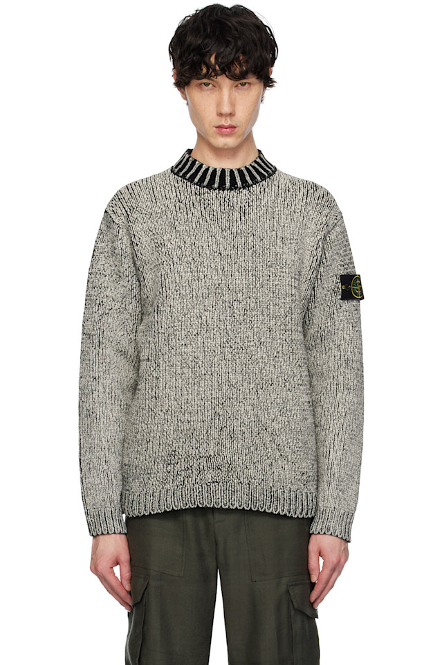 

Свитер из хлопкового шитья с круглым вырезом Stone Island, черный
