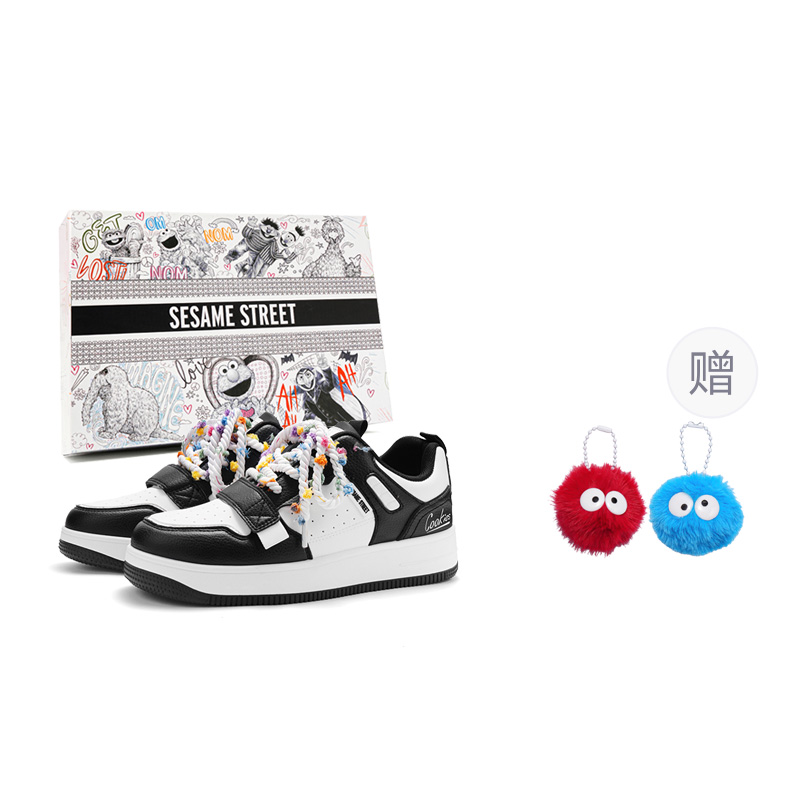 

SESAME STREET Водонепроницаемые сбалансированные дышащие лоу-топ скейтборд-кроссовки унисекс черно-белые с бесплатным случайным кулоном 1 шт