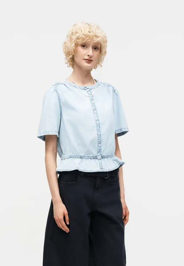 Блуза с завязками спереди Gap, light wash, светло-голубой