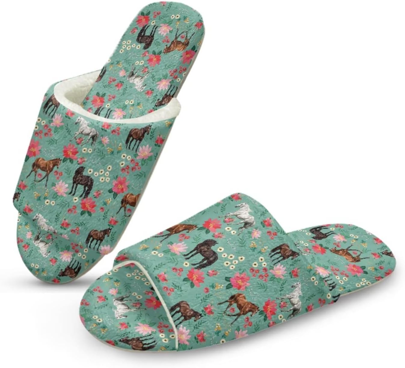 

Домашние тапочки Forchrinse для женщин и мужчин с открытым носком, гостевые тапочки, можно стирать, многоразовые, для спа и отеля, Horse Flower Print