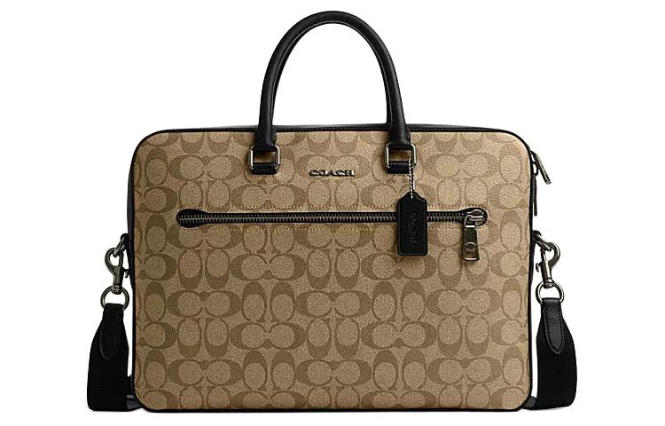 

Coach Портативный портфель ETHAN из ПВХ на одно плечо, большой, мужской, с бронзовой фурнитурой, в цвете хаки и черном