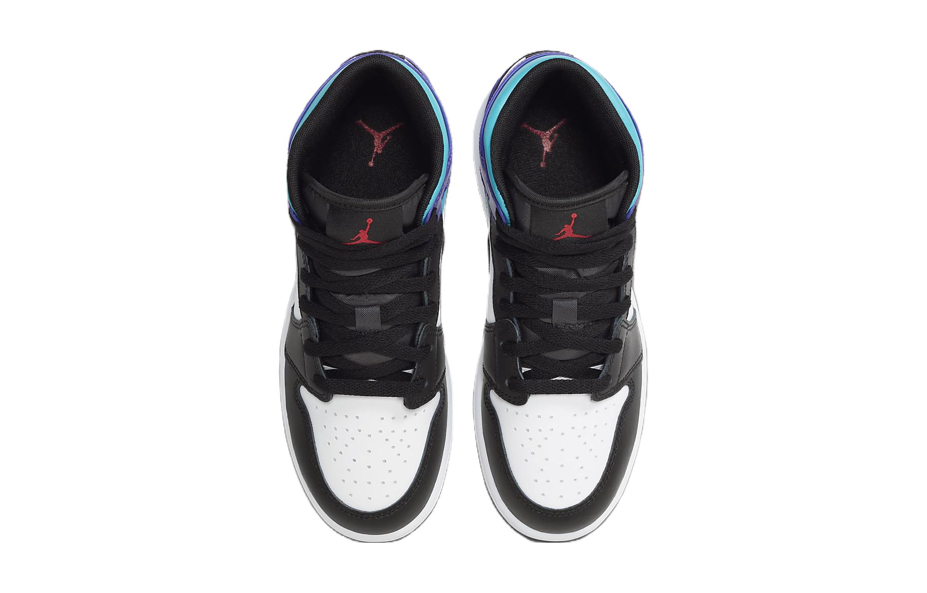 Детские кроссовки Jordan 1 Mid GS "Aqua" черно-фиолетовые — фото 3