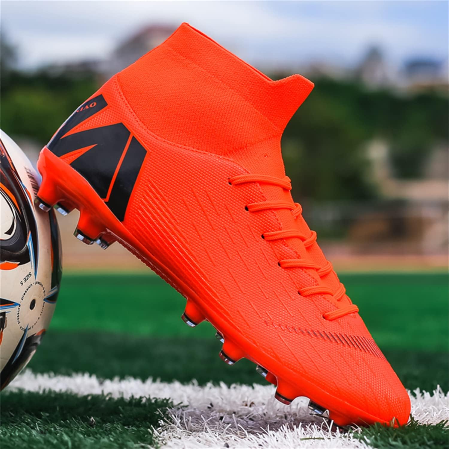 Кроссовки JOSKAA Unisex Soccer Skeak легкие, дышащие, не скользят и амортизируют, а The Youth high top Indoor Lawn Training Hard Bottom TF/AG, оранжевый — фото 4