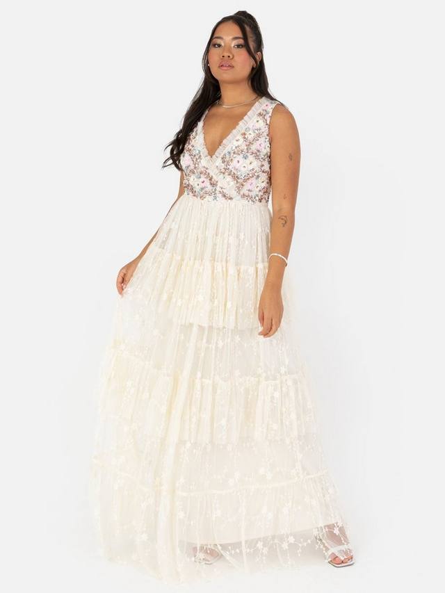 

Вышитое платье макси с цветочным принтом Maya Deluxe, Ecru