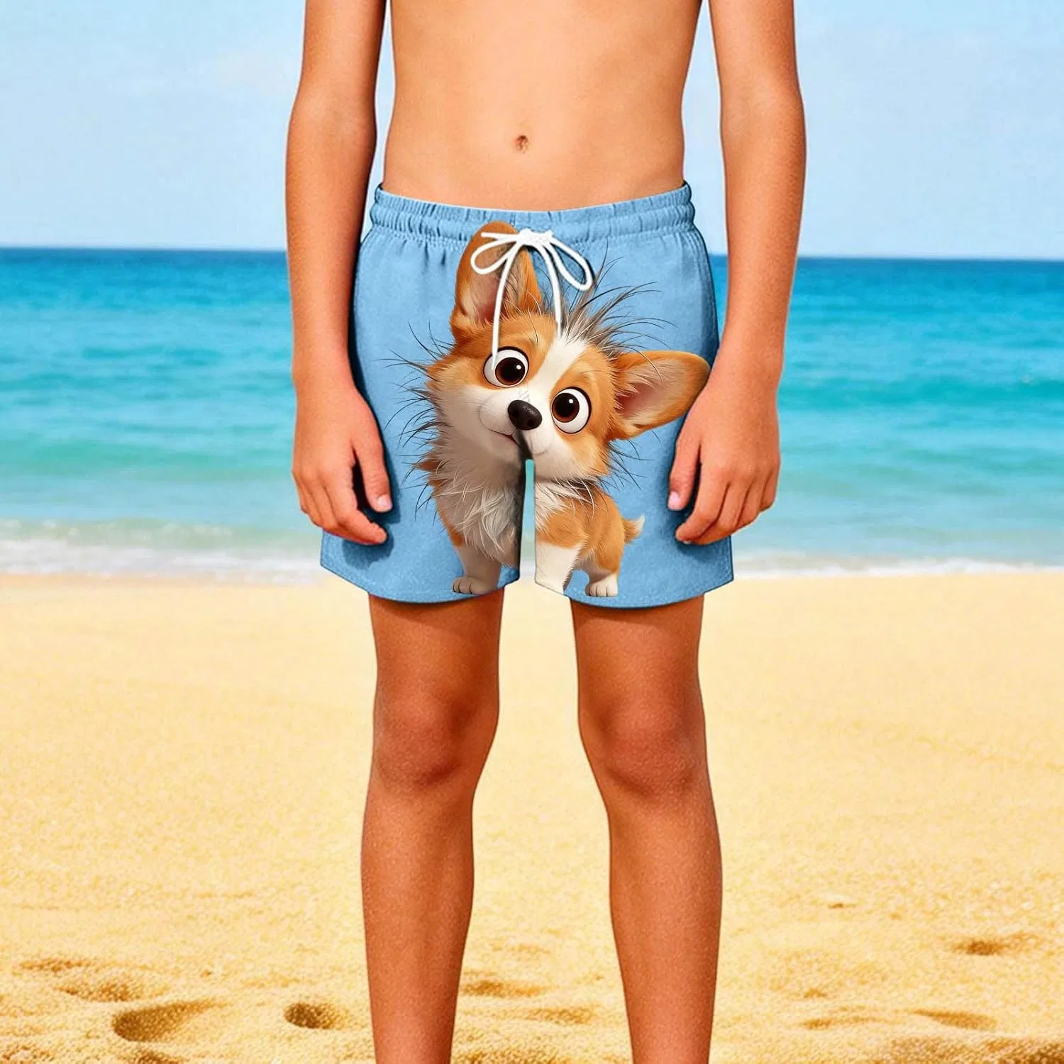 Шорты для плавания Boys Kids Swim Trunks с принтом собаки, синие — фото 3